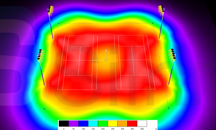 Tennisplatz 2x, 36*36m, 8x Pole, h= 10m, 150lux.